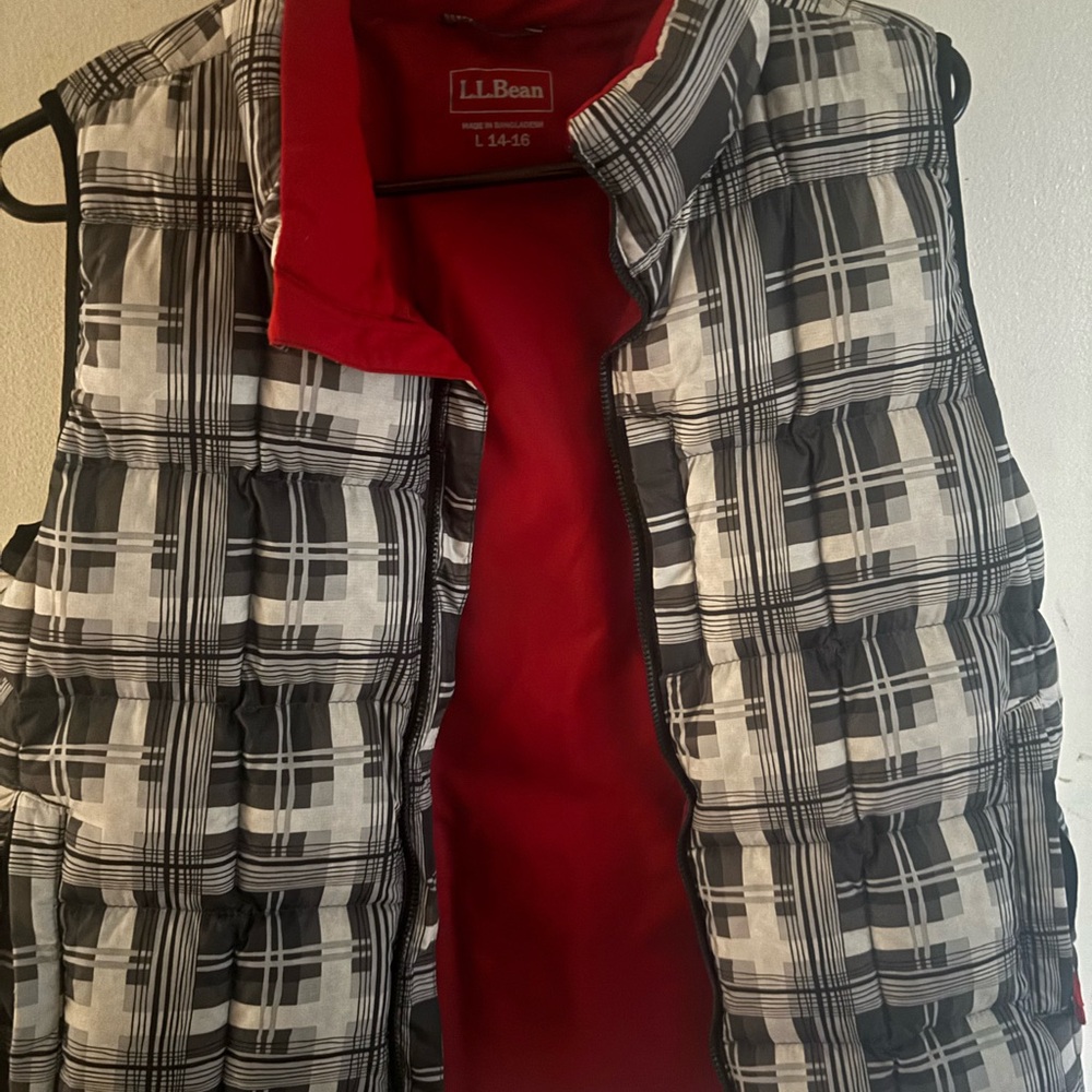 L.L. Bean Men's Black and Red Plaid Vest